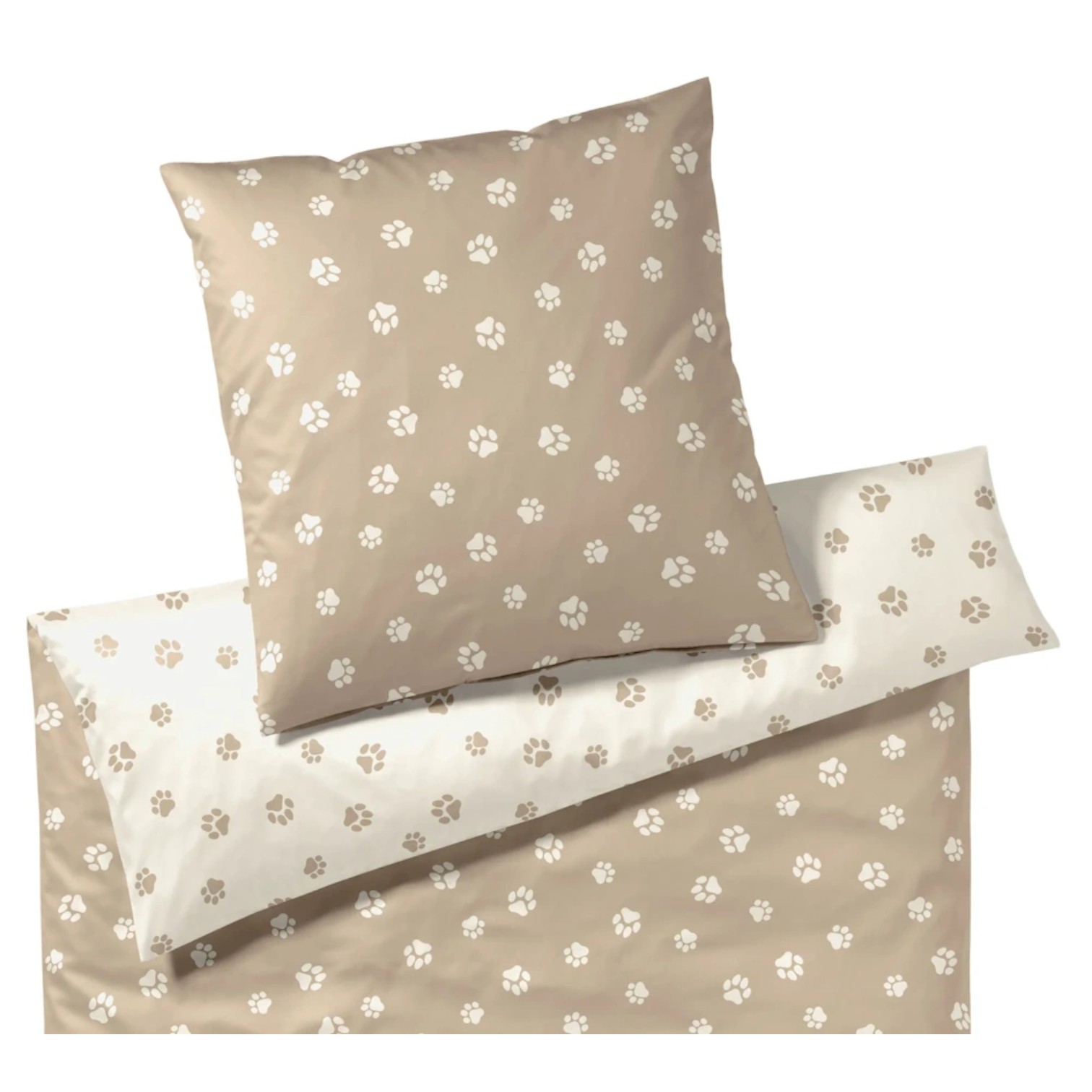 Elegante Comfort Satin Bettwäsche Paws Natur/Beige 155 x 220 cm