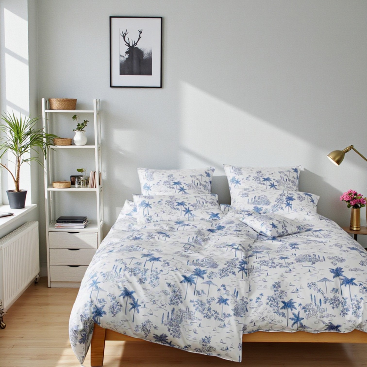 Elegante Comfort Satin Bettwäsche Positano Ozean Blau 135 x 200 cm