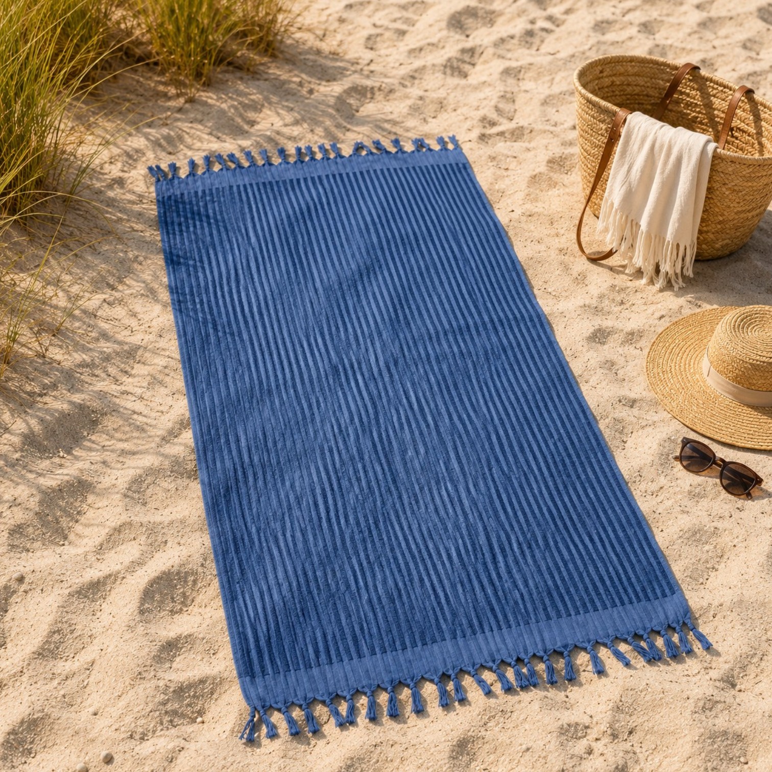 MARC O'POLO Nurmes Strandtuch Blue 100 x 180 cm
