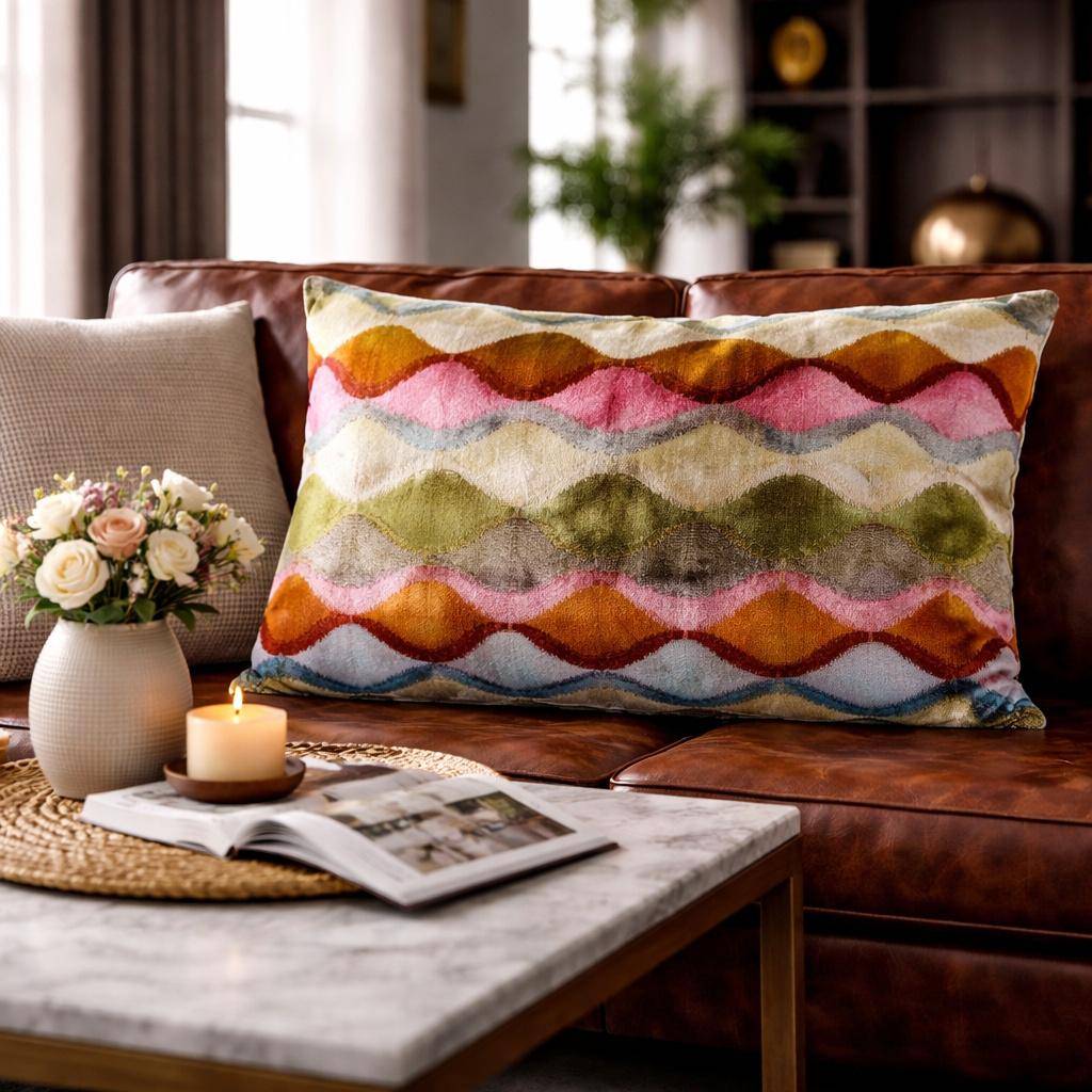 expressive Kissenhülle Silk-Velvet Wave Motion Multi 40 x 60 cm