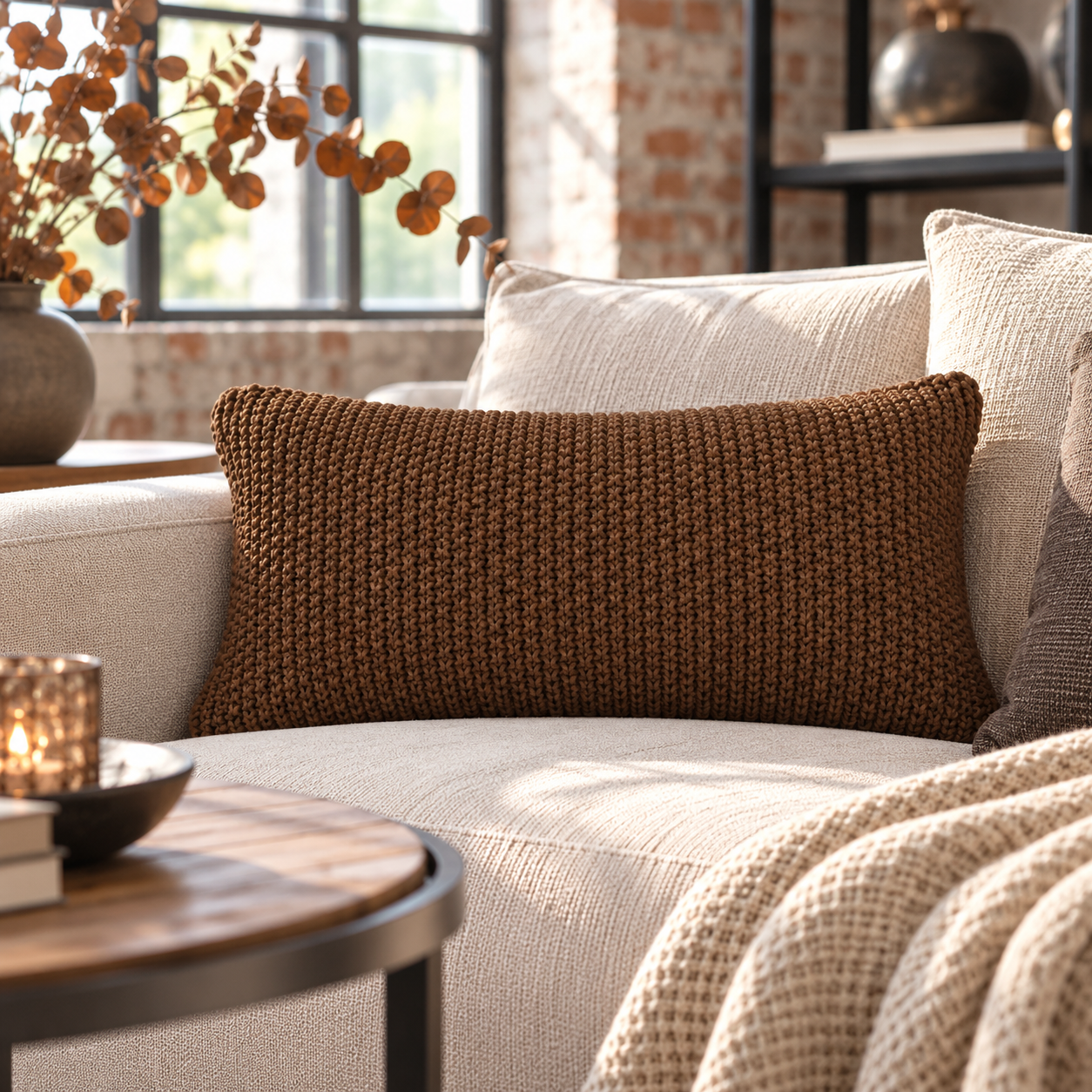 Marc O'Polo Dekokissen Nordic Knit Toffee Brown 30 x 60 cm