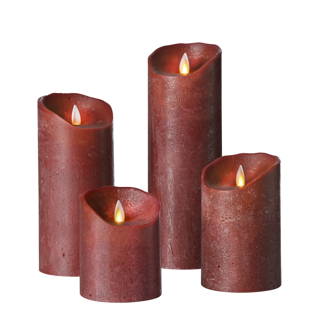 Sompex Flame Echtwachs LED Kerze Frosted Bordeaux 8 x 10 cm