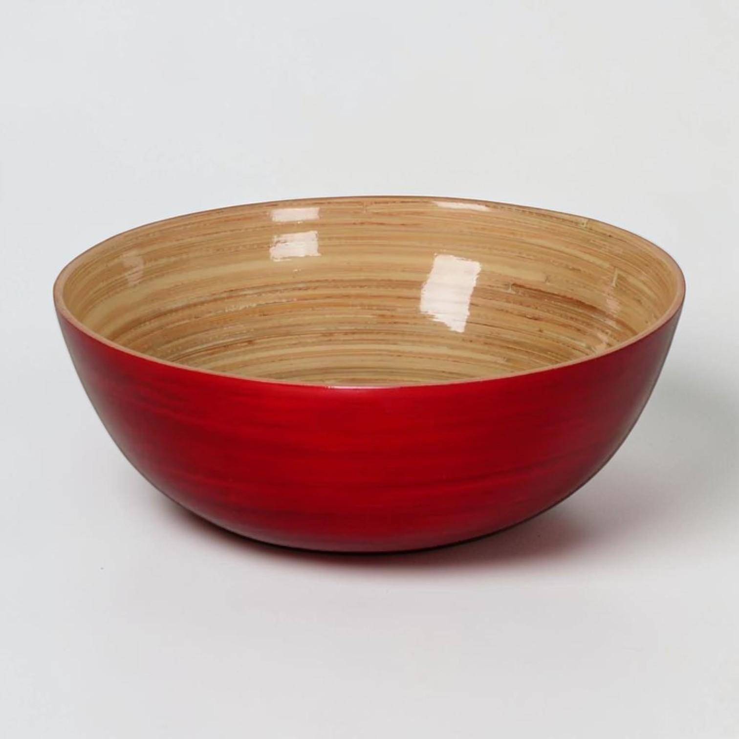 Superleichte Albert L. Bambus-Schüssel in Rot mit naturfarbener Innenseite, rund und glänzend, ca. 18 x 7 cm