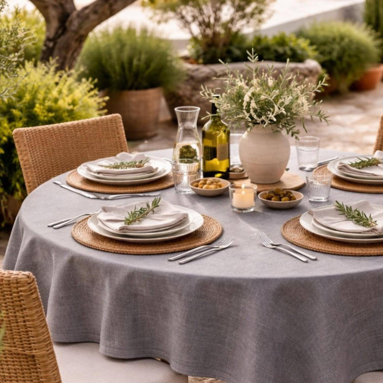 Pichler Tischdecke MINO rund in Anthrazit mediterrane Tischdekoration