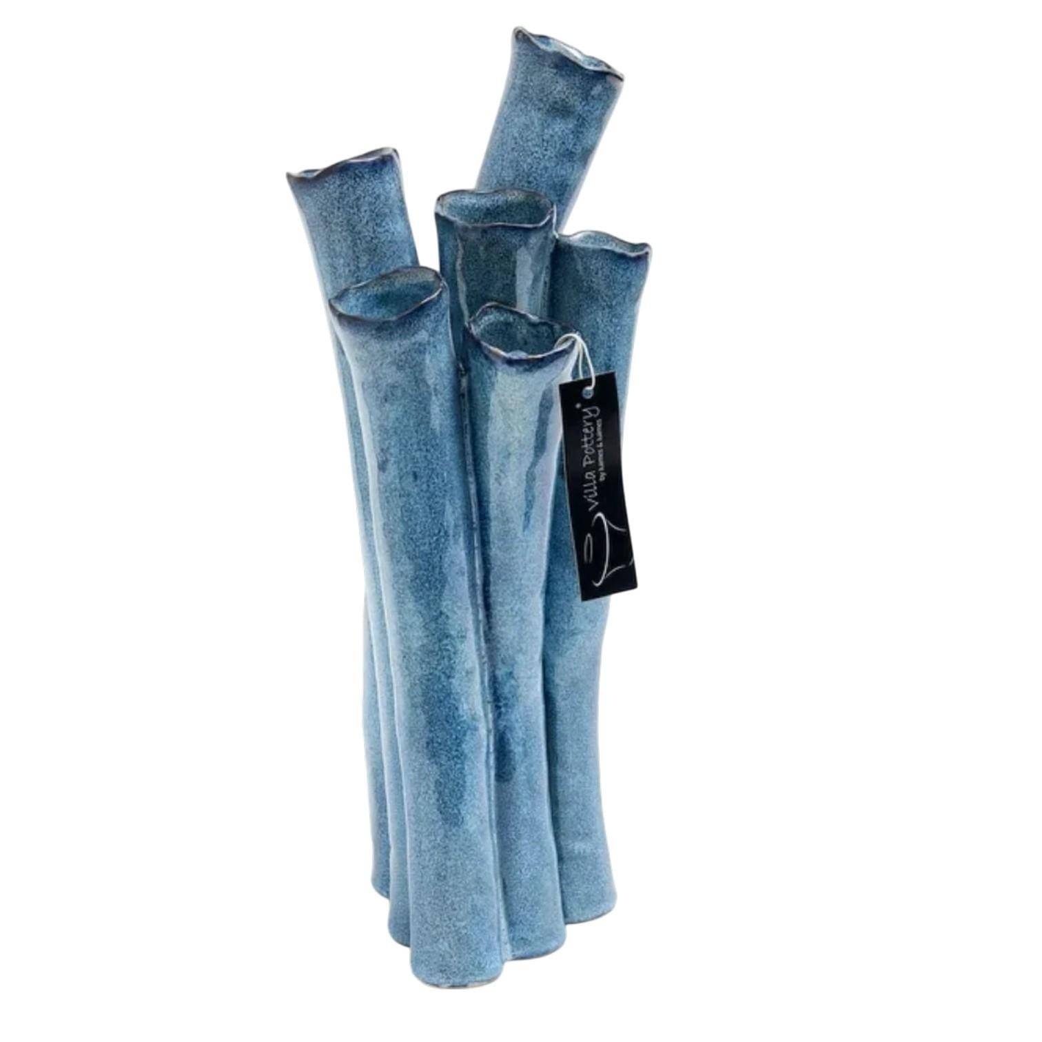 Luimes Vase in Blau mit glatter Oberfläche, organischem Design, ca. 32 cm