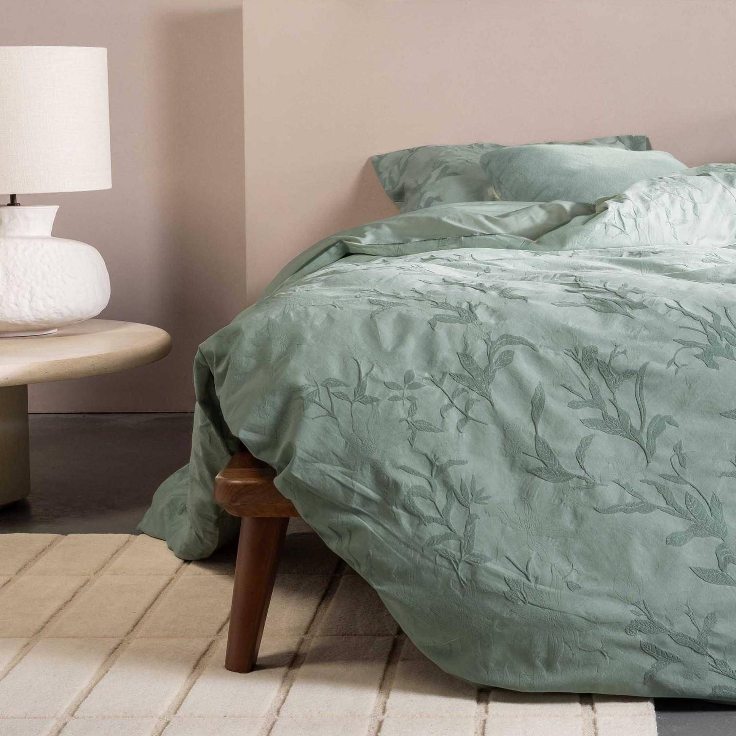 ESSENZA Baumwoll-Bettwäsche Claudine Dusty Teal 135 x 200 cm + 80 x 80 cm
