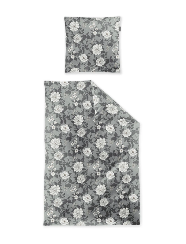 Irisette Feinbiber Bettwäsche Rosenzauber Grau 155 x 220 cm 