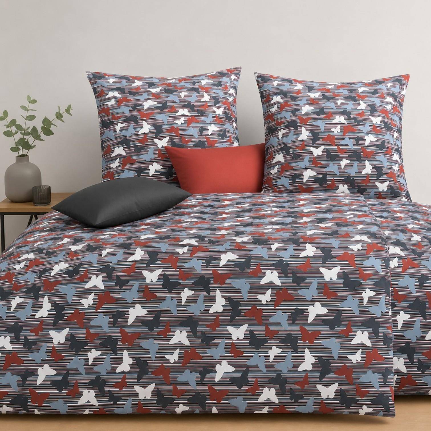 Yes Bettwäsche Nadia in Schiefer-Rot 155x220 cm – Mako Satin Baumwolle
